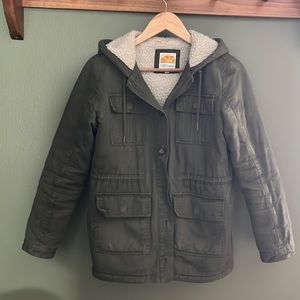 Green faux fleece lined coat